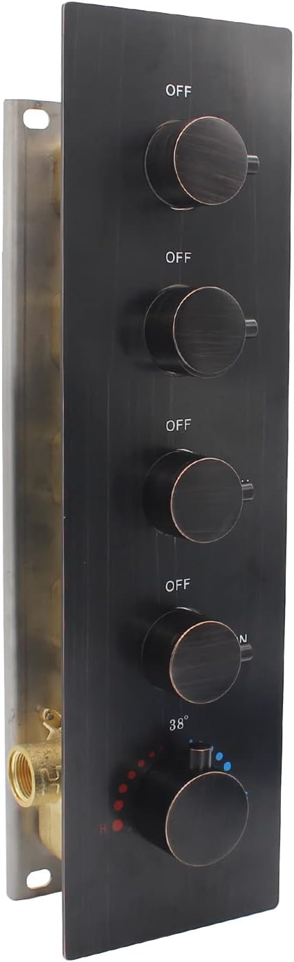 HOMEDEC Oil Rubbed Bronze Brass 4 Way Shower Valve and Trim Kit, Thermostatic Shower Mixer Diverter Valve Faucet Replacement, Water Inlet 3/4"(Vertical installation, 5 Handles)