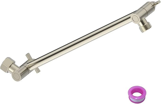 12 Inch Shower Head Extension Arm Brushed Nickel.Solid Brass Adjustable Shower Arm Extension. Lower Or Raise Any Rain Or Handheld Showerhead To Your Height & Angle – Universal Connection