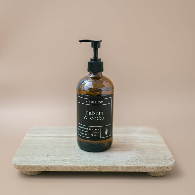 River Birch Balsam & Cedar Scented Natural Hand Soap -Handmade -Moisturizing Hand Wash with Amber Glass Dispenser - Luxury Scented Hydrating Hand Soap - Vegan and Non-Toxic -16 Fl Oz