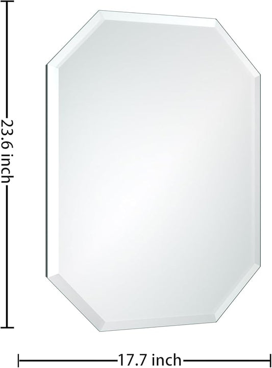 Silver Wall Mirror-Beveled Edge Frameless Mirror for Bathroom, Vanity, Bedroom, Rectangle Mirrors （18X24inch）