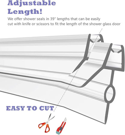 2-Pack Frameless Shower Door Bottom Seal (1/4'' X 39'') Clear Glass Shower Door Seal Strip Shower Door Sweep can Covers up to 22mm Gap - Stop Leaks