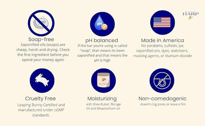 HARP pH-Balanced (5.0-6.0) Exfoliating Body Wash Bar - FRAGRANCE FREE. Bamboo Powder Exfoliation -the perfect consistency. Soap/Lye/Preservative/Dye/Masking agent-Free. Non-comedogenic. 5oz
