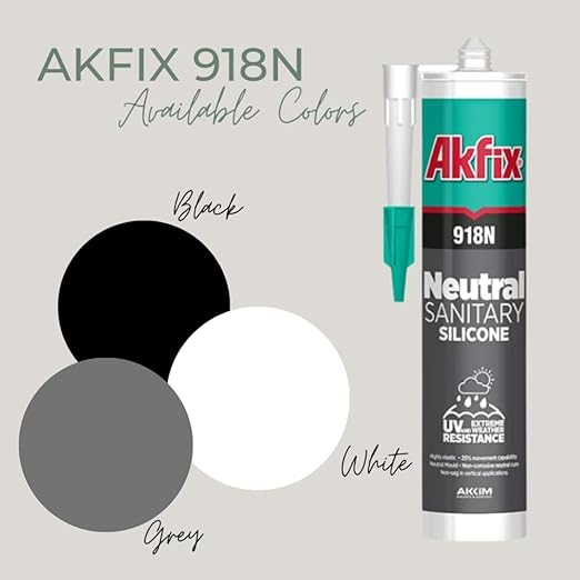Akfix 918N Gray 100% Silicone Caulk for Kitchen and Bathroom (12x10.5 fl.oz.) - Solvent-Free, Low Odor, UV & Water Resistant, Fast Curing, Non-sag, High Elasticity Silicone Sealant | Grey, 12 Pack