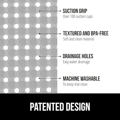 GORILLA GRIP Patented Square Shower Stall Mat, Small Bathtub Floor Mats for Stand Up Showers, Suction Cups and Drainage Holes, Machine Wash, Soft on Feet, Bathroom Accessories 21x21 Inch, Gray Opaque