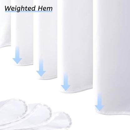 Furlinic White No Hook Shower Curtain Fabric 60x72 Inch,Polyester Waterproof Bathroom Curtain with 8 Plastic Built-in Grommets,Modern Luxury Hotel Style Washable Decorative Shower Curtains