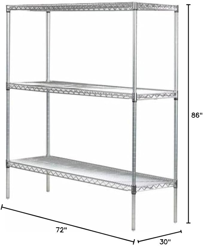 Omega 30" Deep x 72" Wide x 86" High 3 Tier Chrome Starter Shelving Unit