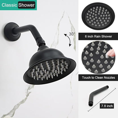 Dual Antique Shower Head System with Tub Spout: 9" Ceiling Mounted Rain & 6" Wall Mount Rainfall, Handheld Spray Vintage Faucet Set, 4 Way Diverter Brass Valve with Trim Kit, Matte Black