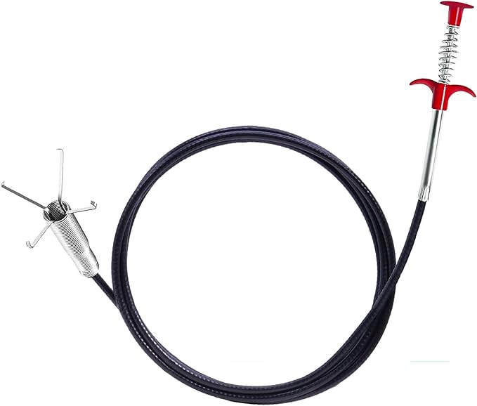 Drain Snake for Hair Clogs, 76 Inch Plumbing Auger Tool with Hook, Sink Snake Drain Clog Remover for Tub Pipes