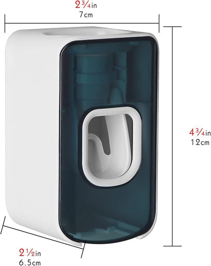 2 Slot Toothbrush Holder and Toothpaste Dispenser Wall Mounted, Automatic Toothpaste Squeezer, 2 in 1 Tooth Brush Toothpaste Organizer for Shower (Blue 2Pack)
