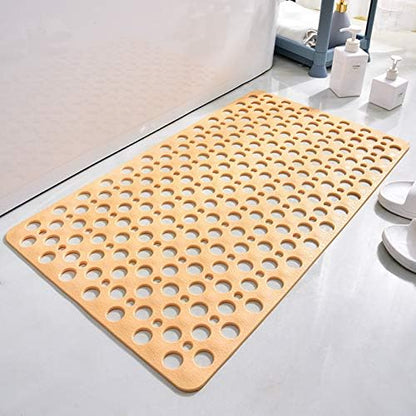 Casa and Beyond Shower Mat,Non Slip Bath Mat and Shower Mat with Suction Cups and Drain Holes,Bathroom Mat Easy to Clean Soft Machine Washable,Bathtub Mat Easy Dry&Cut (Beige,28" x 15"(Rectangular))