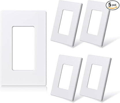 ELEGRP Matte White 1-Gang Screwless Decorative Wall Plates, Standard Size Unbreakable Thermoplastic Faceplate Cover for Decorator Receptacle Outlet Switch, UL Listed (5 Pack)
