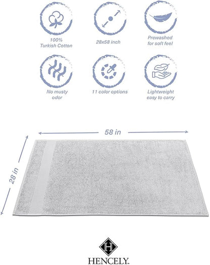Hencely Premium Bath Towel Set of 4-28x58 Inches - High Absorbency, Quick Drying - 100% Soft Turkish Cotton Towels - Ideal for Home, Bathroom, Hotel, Spa, and Gym - Silver