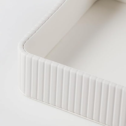 2 Pack Nightstand Organizer Tray, Decorative Perfume Valet Tray Trinket Dish Catch All Purse Key Bowl, PU Leather Coffee Table Trays for Vanity Dresser Bedside Bathroom Countertop (Ivory)