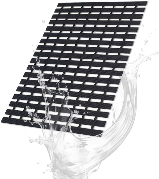 Bath Mat Non Slip Shower Mat Bathtub with Drain Holes and Heavy Duty Rubber No Suction Cups Sturdy Shower Stall Tub Mat for Bathroom, Shower Floor, Pool, SPA, (Black, 2FT X 37FT)