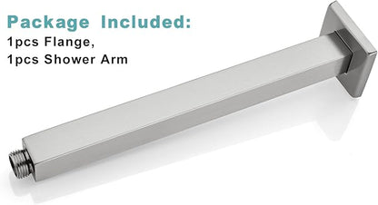 BESTILL 10 Inch Brushed Nickel Ceiling Mount Shower Arm and Flange, Square Rain Shower Arm