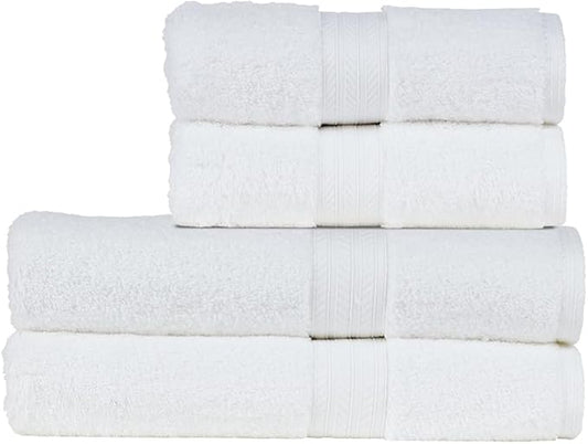 Christy Renaissance 4 Piece White Towel Set | 100% Egyptian Cotton | Luxury Bathroom Towels | Soft and Super Absorbent | 675 GSM | 2 Bath 2 Hand