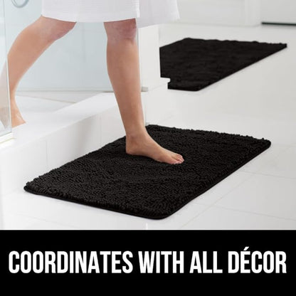 GORILLA GRIP Bath Rug Mat 42x24, Thick Soft Absorbent Chenille, Quick Dry Microfiber Mats, Rubber Backing Washable Shower Floor Rugs, Bathmat Runner, US Designed Bathroom Home Decor Accessories Black