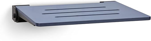 18 inch Silhouette Slimline Folding Wall Mount Shower Bench Seat, Navy Seat with Matte Black Frame