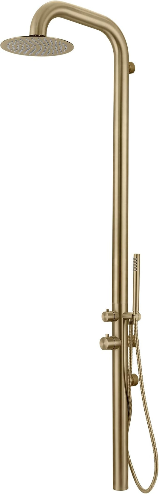 HEATGENE Outdoor Shower with Body Jets and Handheld, Wall-Mounted Shower Head for Outside/Poolside/Patio Drench Shower - Gold