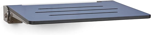 18 inch Silhouette Slimline Folding Wall Mount Shower Bench Seat, Navy Seat with Silver Frame