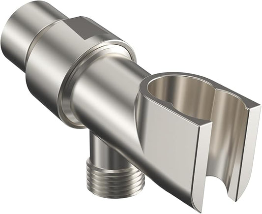 Hibbent Universal All Metal Handheld Shower Head Holder, Adjustable Solid Brass Shower Wand Holder, 2 Size Shower Bracket Holes for Bathroom, Fits All Showerhead Hoses & Shower Arm, Brushed Nickel