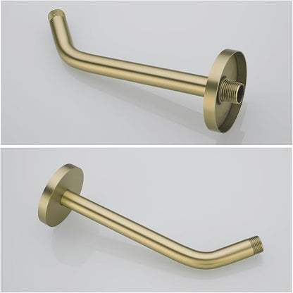 10 in Brushed Gold Shower Arm with Flange,Wall Mount Replacement Angle Shower Head Arm Wall-Mounted For Fixed Shower Head & Handheld Showerhead,SW-RD91018-10BG.