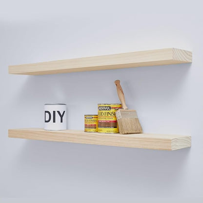 Homeforia 36 inch Wood Floating Shelves, High End Solid Natural Wood 36inch Large Floating Shelf Bathroom, Unfinished Wooden Floating Shelves for Wall, Heavy Duty Bracket, 36 X 6.5 X 1.75 in, Set of 3