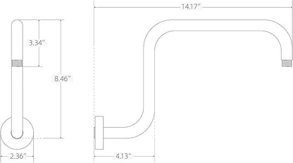 Shower Extension Arm, S shaped shower arm with Flange,Stainless Steel 13 Inch High Rise Shower Head Extender Arm,Matte Black,10Z3MK