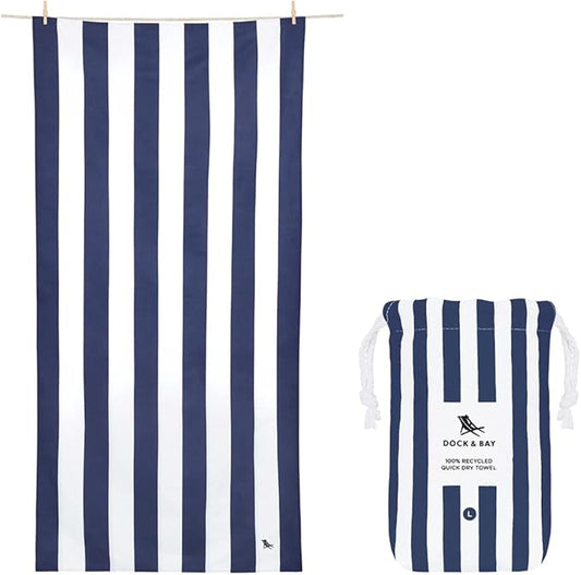 Dock & Bay Customized Beach Towel - Quick Dry, Sand Free - Compact, Lightweight - 100% Recycled - Includes Bag - Cabana - Whitsunday Blue- Large