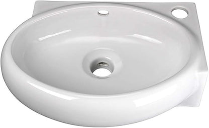 Renovators Supply Manufacturing Carlingwood Corner Wall Mounted Bathroom Sink 17 in. White Ceramic Oval Wall Hung Floating Vessel Sink with Overflow and Single Faucet Hole