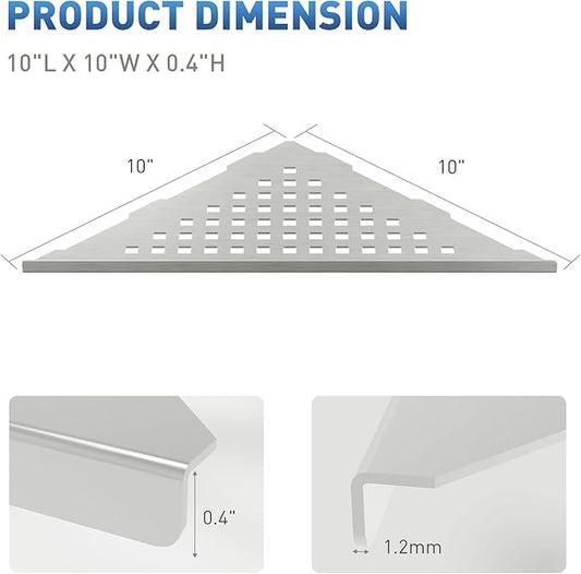 Corner Shower Shelf 10" Slot Design Bathroom Shelves for Tiled Wall, 304 Stainless Steel Recessed Organizer Corner Shelves for Inside Shower Decor, 2 Pack, Silver (Square)