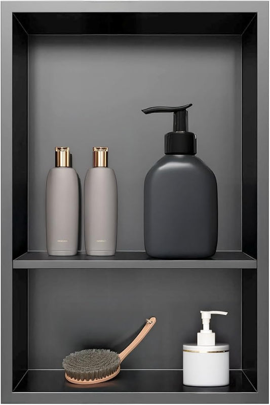 Shower Niche,12 * 18 Stainless Steel Elegant Bathroom Niche, No Tile Needed Recessed Shower Shelf Organizer for Storage,Grey