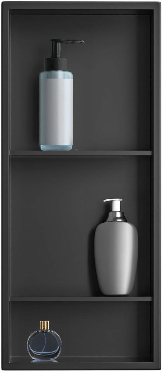 Shower Niche,12 * 30 Stainless Steel Elegant Bathroom Niche, No Tile Needed Recessed Shower Shelf Organizer for Storage,Black