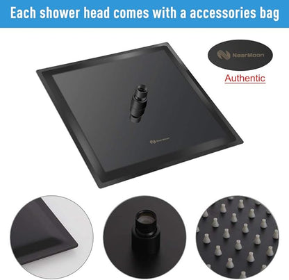 NearMoon Square Rain Shower Head With Extension Arm, Large Stainless Steel Rainfall Shower-Waterfall Full Body Coverage (16 Inch, Matte Black)