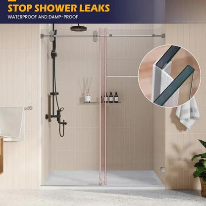 Shower Glass Door Side Seal, 2PCS 78 Inch Ultra Clear PVC Seal Strip with Long Sweep for 5/16"(8mm) Thick Framless Glass Door, to Stop Water Leakage