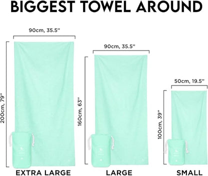 Dock & Bay Beach Towel - Quick Dry, Sand Free - Compact, Lightweight - 100% Recycled - Includes Bag - Essential - Rainforest Green, Extra Large (200x90cm, 78x35)