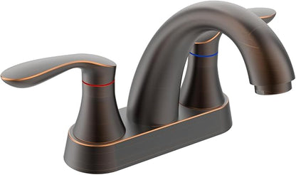 Bathroom Faucet, 4 Inch Bathrooms Faucets for Sink 3 Hole, Centerset Bathroom Sink Faucet with Pop Up Drain and cUPC Lead-Free Hose(ORB)