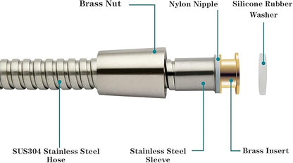 BRIGHT SHOWERS Shower Hose For Hand Held Shower Heads, 79 Inches Cord Extra Long Stainless Steel Hand Shower Hose, Ultra-Flexible Replacement Part with Brass Insert, Brushed Nickel