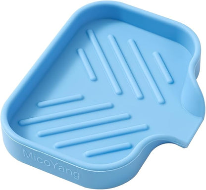 Silicone Bathroom Soap Dishes with Drain Spout-Bathroom and Kitchen Sink Organizer,Sponge Holder,Dish Soap Tray,Perfect for Dispenser,Scrubber,Bottle on Sink or Counter-Light Blue 4.9"×3.2"