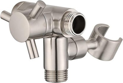 PDPBath Solid Brass 3 Way Shower Arm Diverter Valve with Handheld Holder for Dual Shower Heads with G1/2 Universal Connection - Brushed Nickel