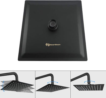 NearMoon Square Rain Shower Head With Extension Arm, Large Stainless Steel Rainfall Shower-Waterfall Full Body Coverage (8 Inch, Matte Black)