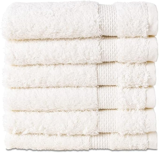 Hencely Premium 6-Pack Washcloths 12x12 Inches Soft Turkish Cotton High Absorbent and Quick Dry Dishtowel for Kitchen and Bath (Wash Cloth 6 Pack, Ivory)