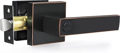 Privacy Door Levers, 1 Pack Oil Rubbed Bronze Door Handles Interior Heavy Duty Bed and Bath Keyless Door Locksets, Reversible for Left Right Handed Doors