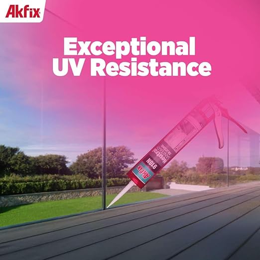 Akfix 918N White 100% Silicone Caulk for Kitchen and Bathroom (2x10.5 fl.oz.) - Solvent-Free, Low Odor, UV & Water Resistant, Fast Curing, Paintable, High Elasticity Silicone Sealant | White, 2 Pack
