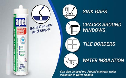apel All Purpose Clear Silicone Sealant Waterproof (24 x 10.5 fl.oz.), 100% Silicone Caulk, Weatherproof & Flexible Adhesive Sealant for Indoor and Outdoor Use, Transparent - 24 Pack