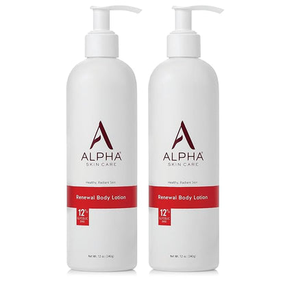 Alpha Skin Care Revitalizing Body Lotion, 12% Glycolic AHA, Simple & Effective Daily Moisturizer Hydroxy Acid, Hydrates & Exfoliates for Soft, Smooth Skin, Anti-Aging, 12 Oz, Pack of 2