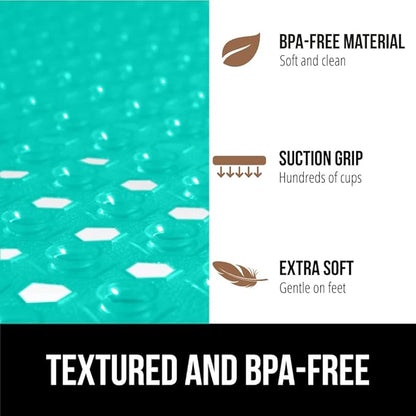 GORILLA GRIP Patented Square Shower Stall Mat, Small Bathtub Floor Mats for Stand Up Showers, Suction Cups and Drain Holes, Machine Wash, Soft on Feet, Bathroom Accessories 21x21 Inch Turquoise Opaque
