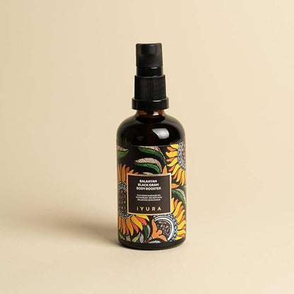 iYURA Balaayah Black Gram Body Booster | Natural Body Oil for Crepey, Mature Skin | Firms the look of Sagging Skin on the Arms & Legs | Long-Lasting Intense Moisturization | 3.38 fl oz (100 ml)