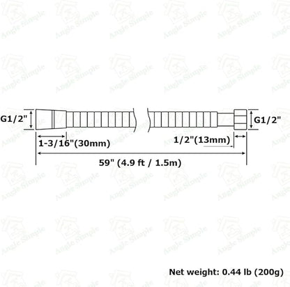 Brushed Nickel Shower Hose 59", Angle Simple Stainless Steel Replacement Head Hose, Flexible Hand Held Sprayer, 1/2" IPS