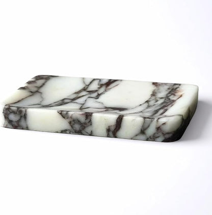 Real Marble Soap Dish - Soap Dish for Shower, Shower Bar Soap Holder, Marble Dish for Bathroom Kitchen, Decorative Stone Soap Dish with Drainage (Calacatta Viola P, Rectangular)